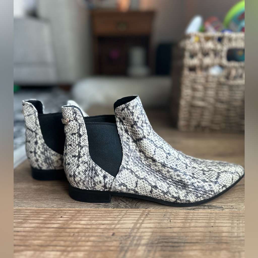 Cole Haan Hara Natural Python Snakeskin Embossed Leather Point Toe Ankle Booties